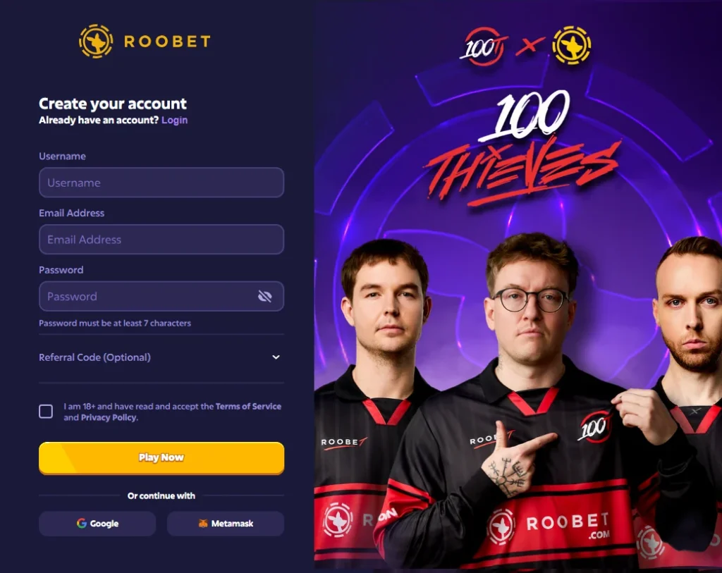 Roobet SignUp Process